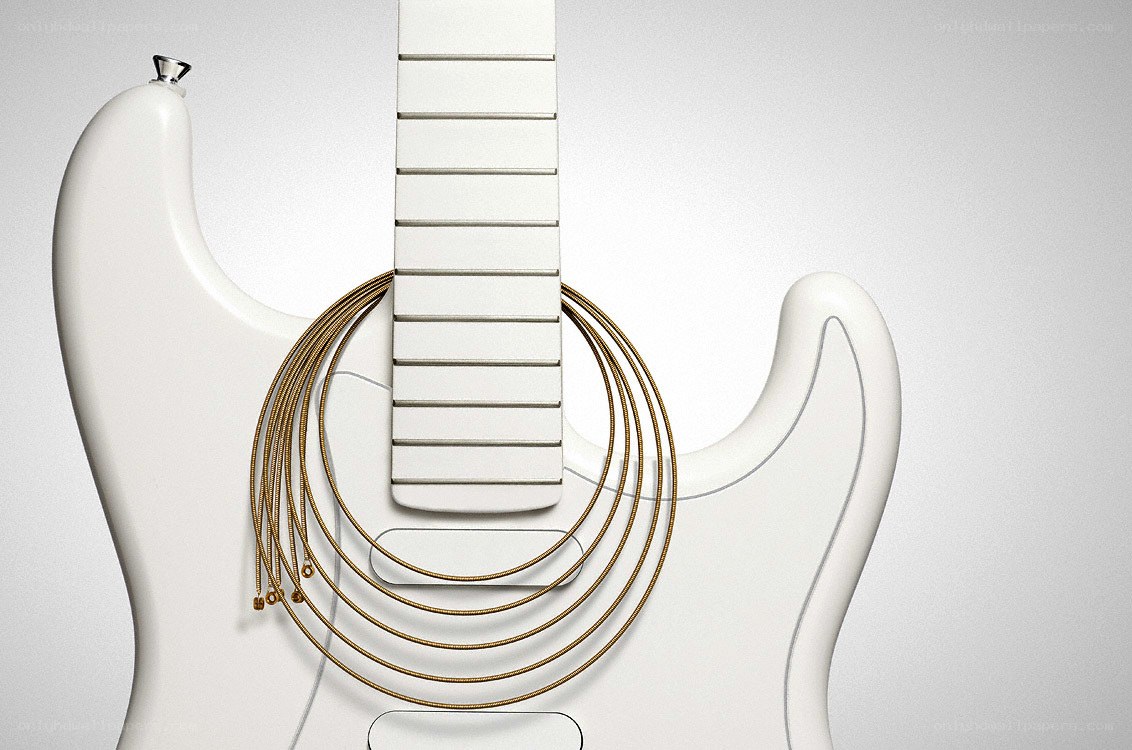 White electric guitar with strings