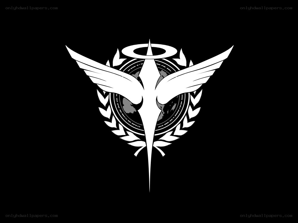 white emblem on black background
