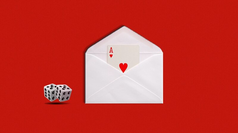 White Envelope with Card — Red