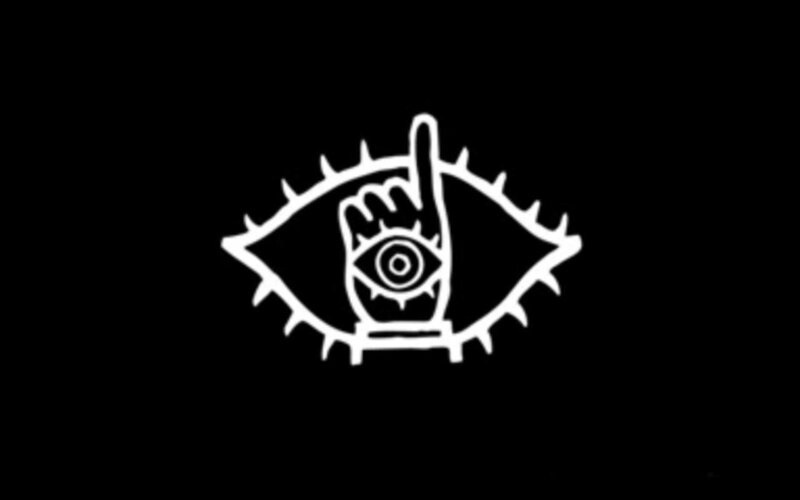 white eye symbol on black background