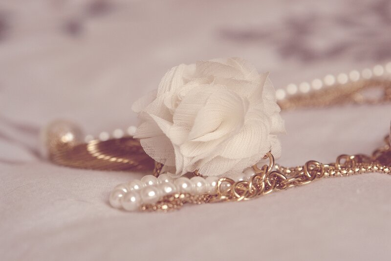 White Fabric Flower with Pearls