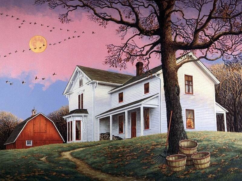 White Farmhouse at Dusk