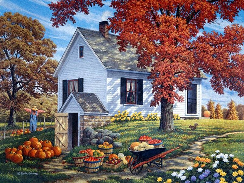 White Farmhouse in Autumn