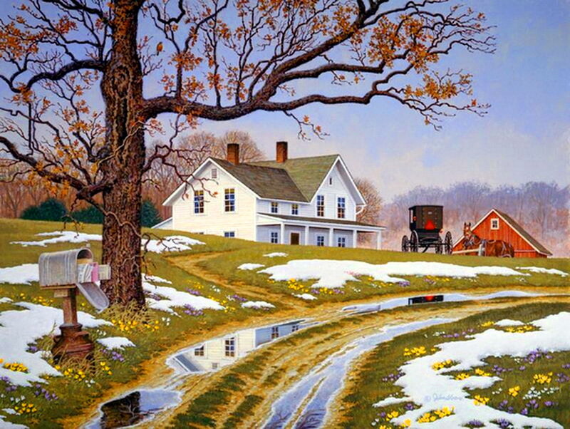 White Farmhouse in Spring