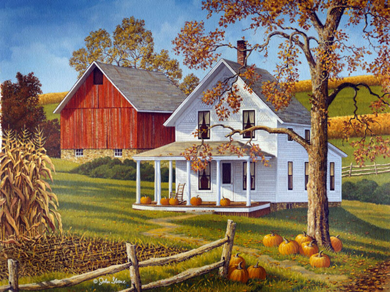 White Farmhouse with Barn