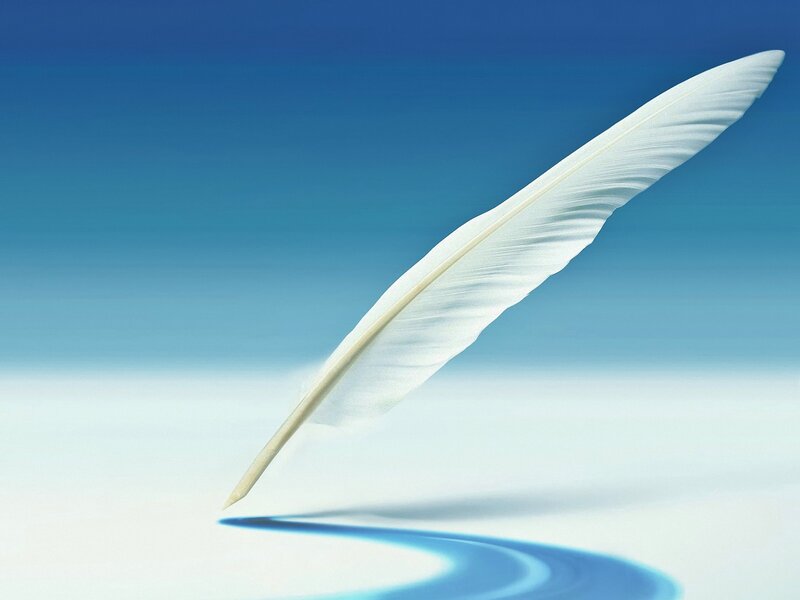 White Feather Floating — Blue, Serene, Photograph, Shadow