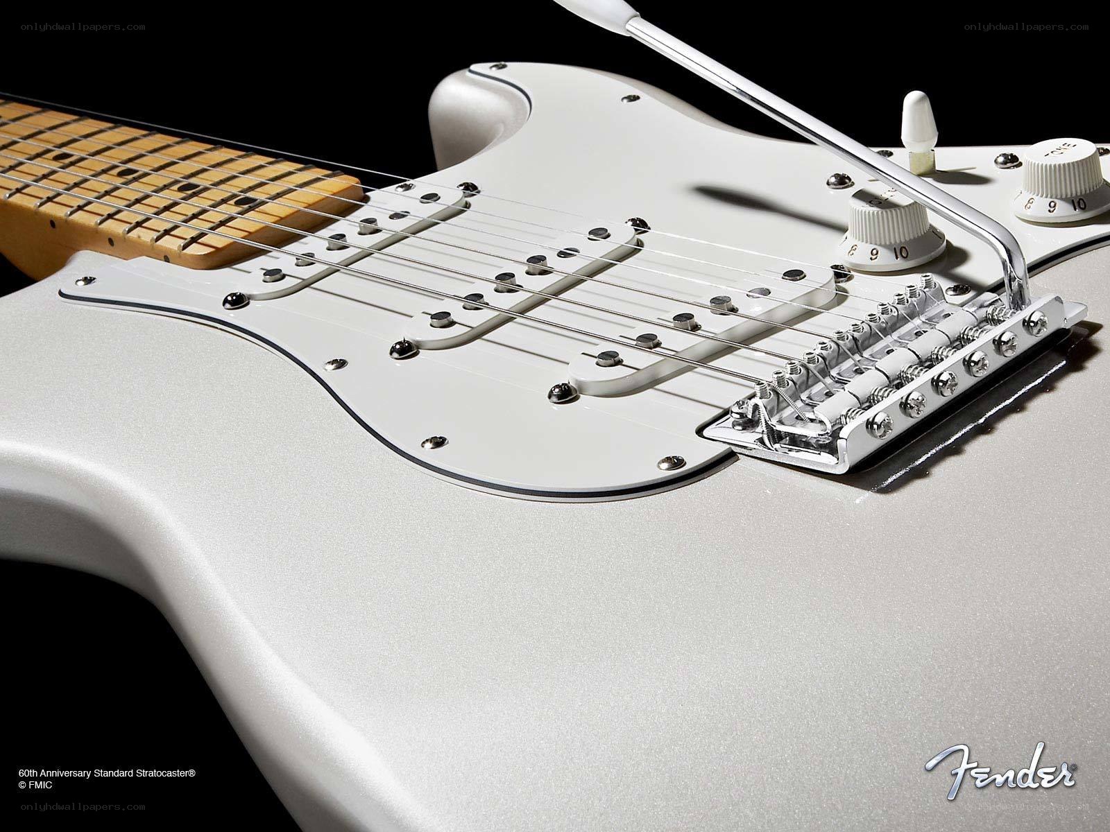 White Fender Stratocaster guitar