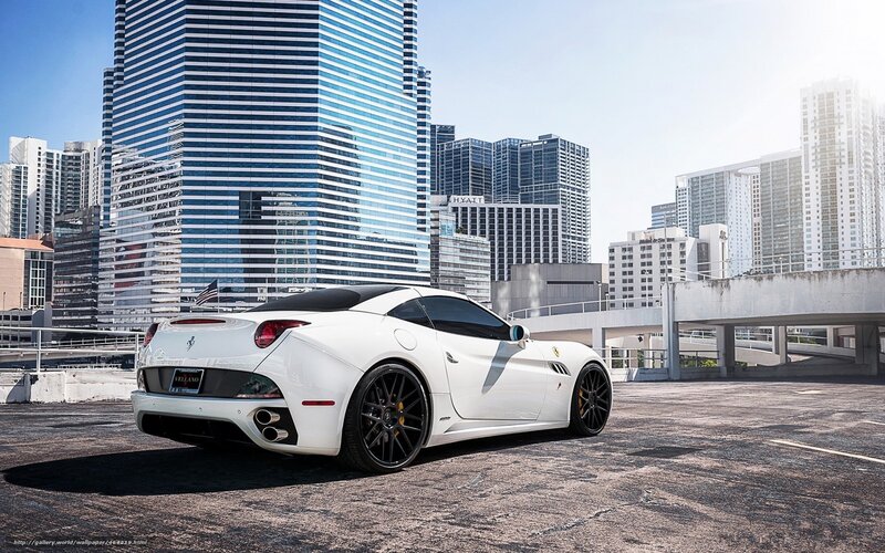 White Ferrari Car — Dramatic, Afternoon, Photograph, Skyscraper