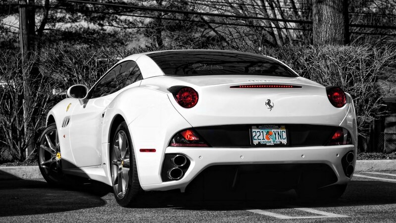 white ferrari car rear view