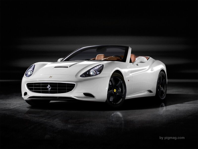 White Ferrari Convertible — Dramatic