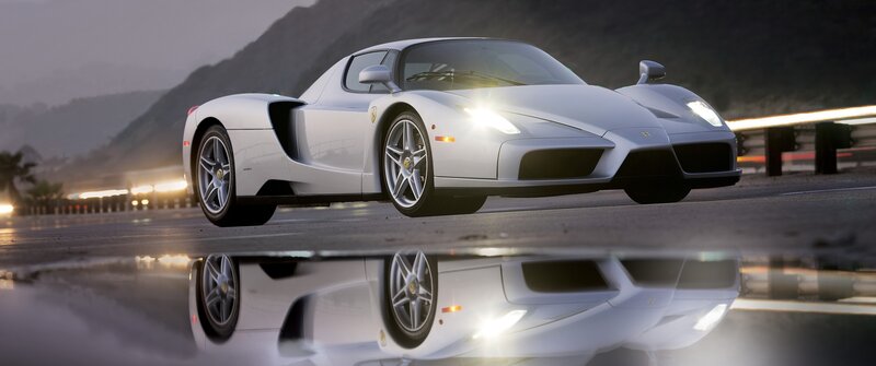 White Ferrari Enzo — Dramatic, Sunset