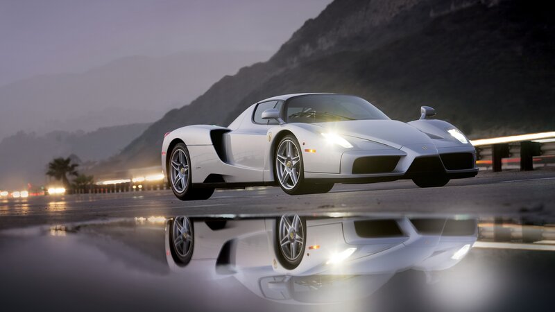 White Ferrari Enzo — Silver, Dramatic