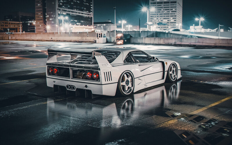 White Ferrari F40 — Dramatic, Night, Photograph