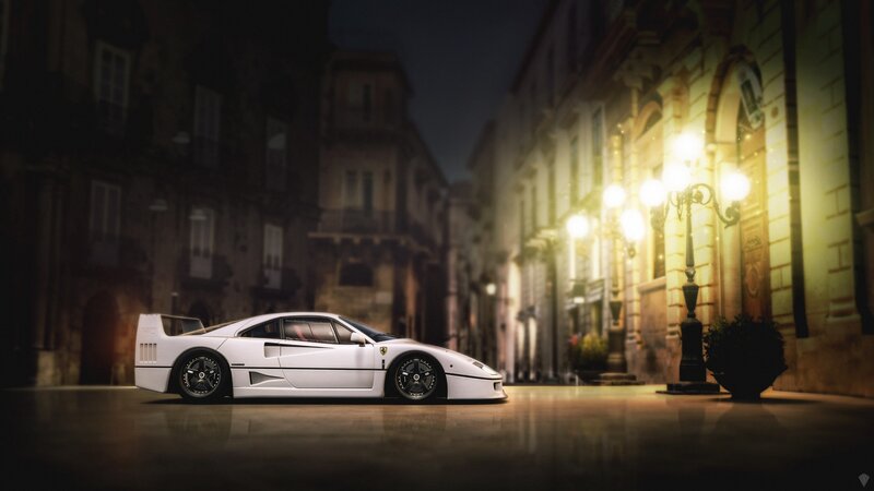 White Ferrari F40 — Dramatic, Night