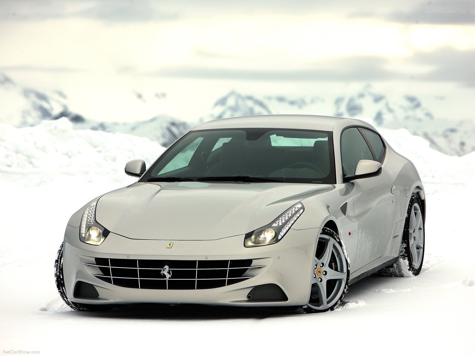 White Ferrari FF in snow