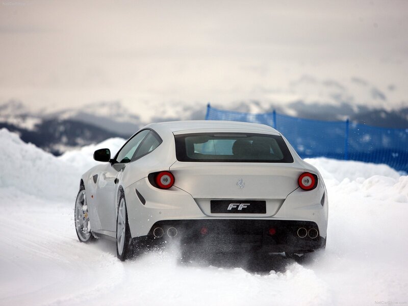 White Ferrari FF in snow