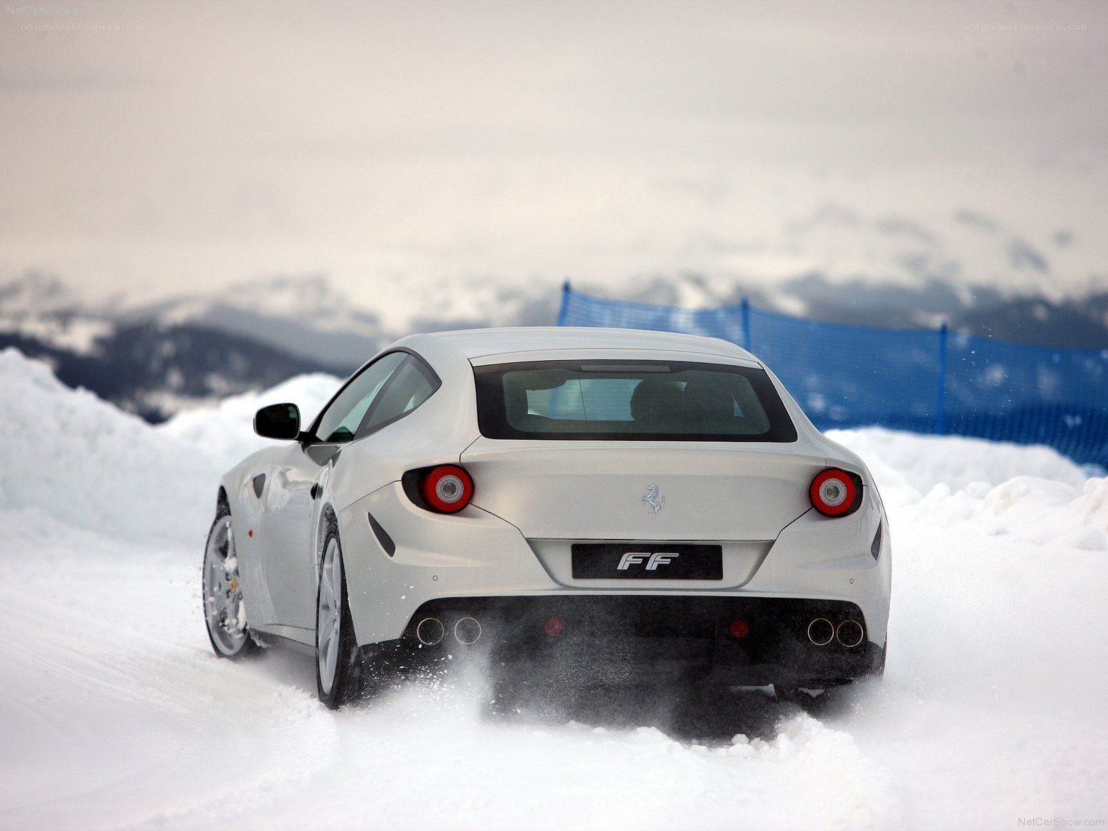 White Ferrari FF in snow