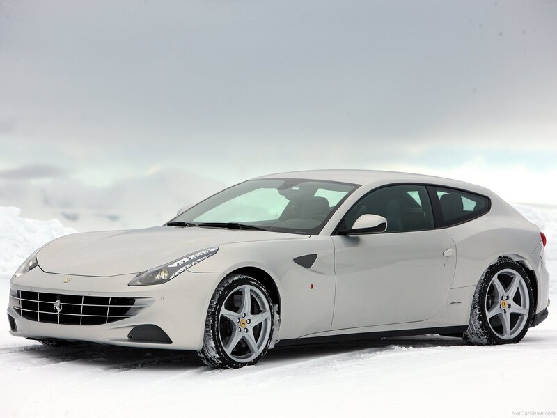 white ferrari ff in snow
