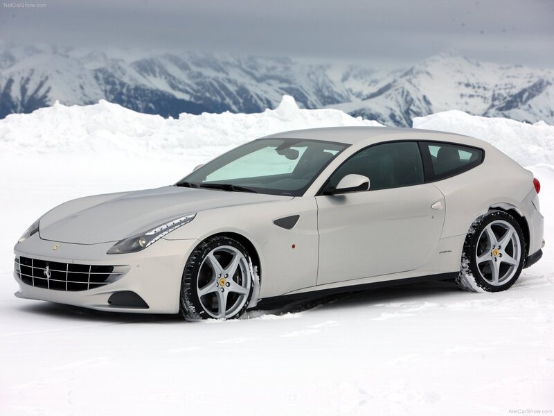 White Ferrari FF in snow