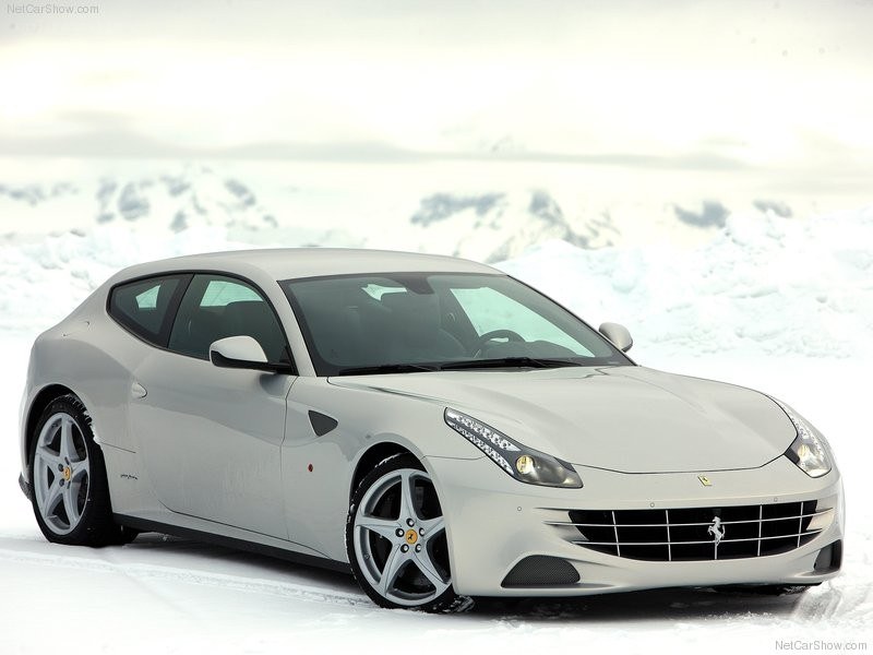 White Ferrari FF on snow