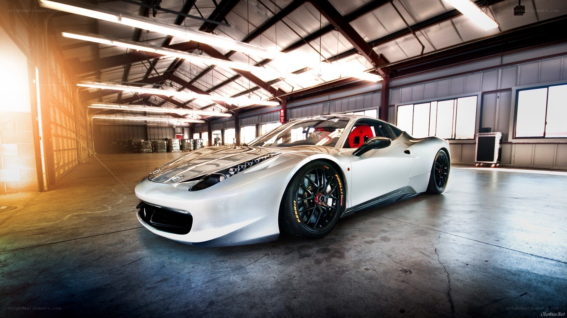 White Ferrari in a garage