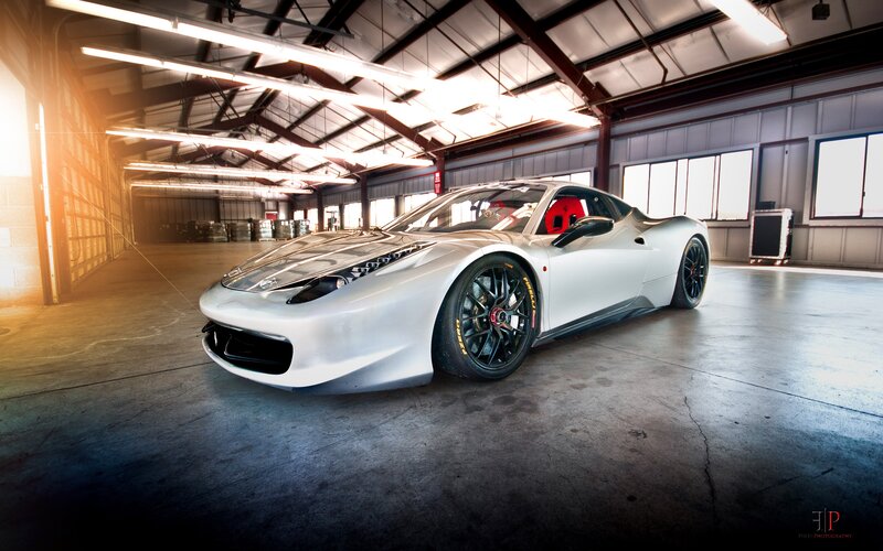 White Ferrari in a garage