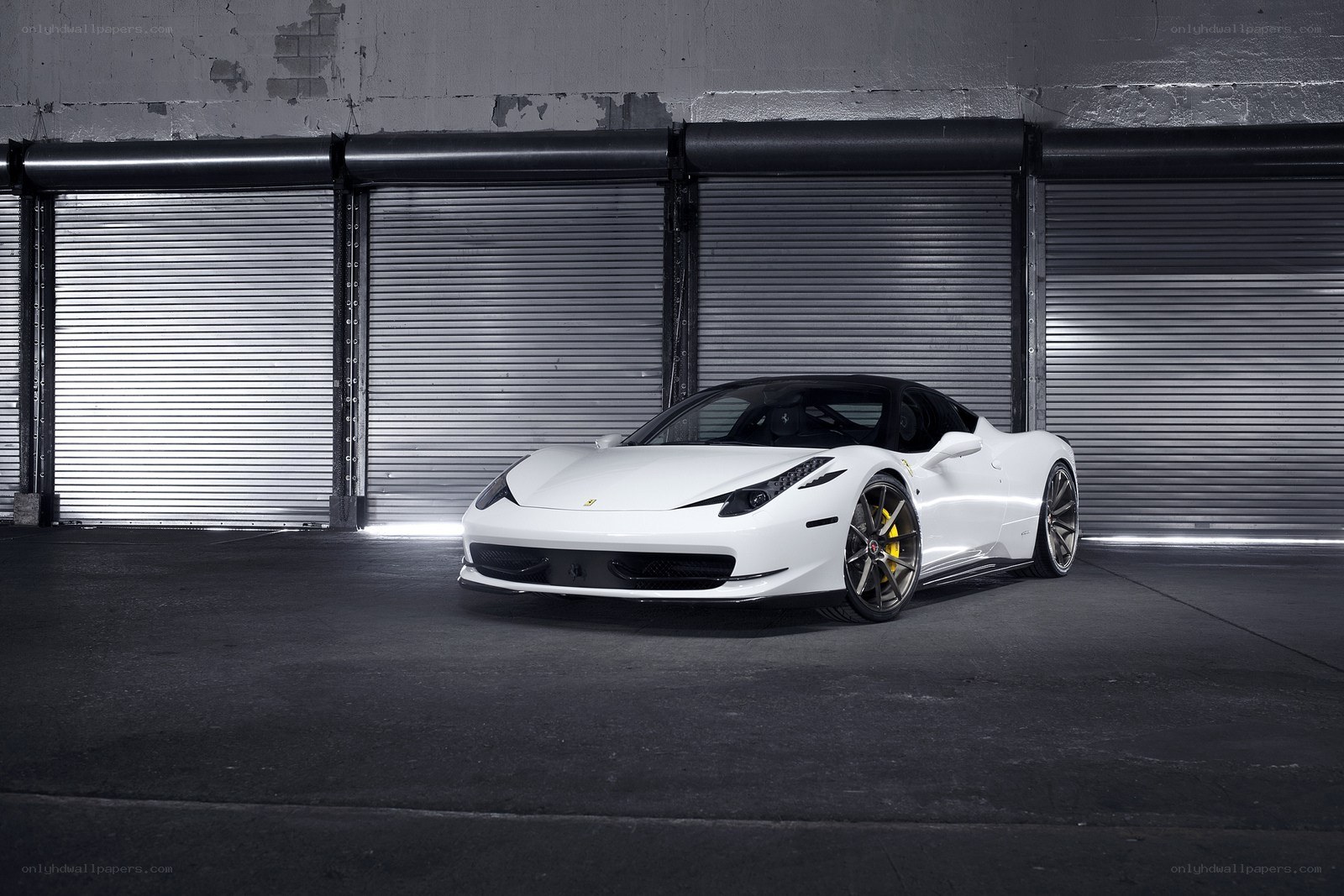 White Ferrari in a garage