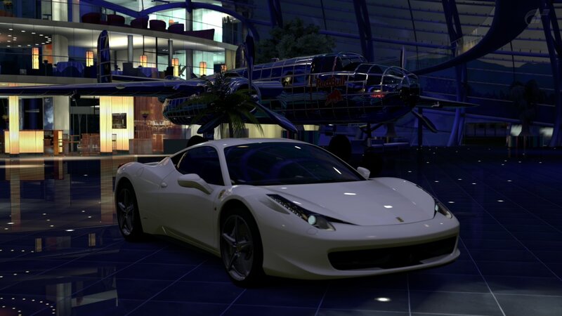 White Ferrari in a modern hall