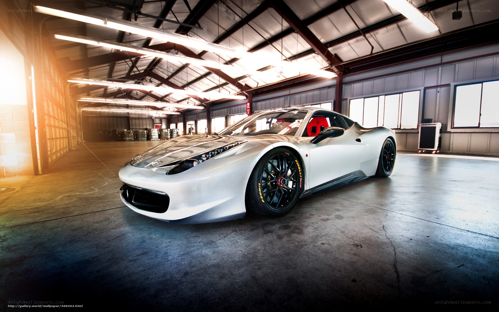 White Ferrari in a warehouse