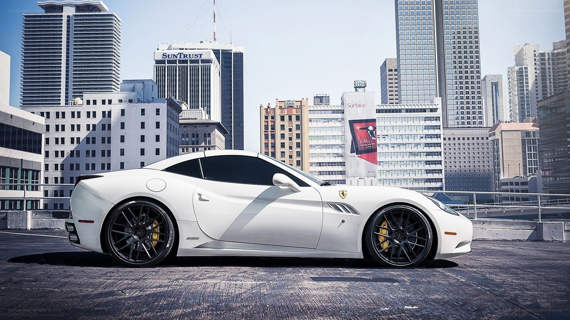 White Ferrari in city