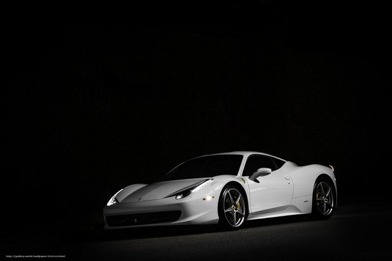White Ferrari in dark setting