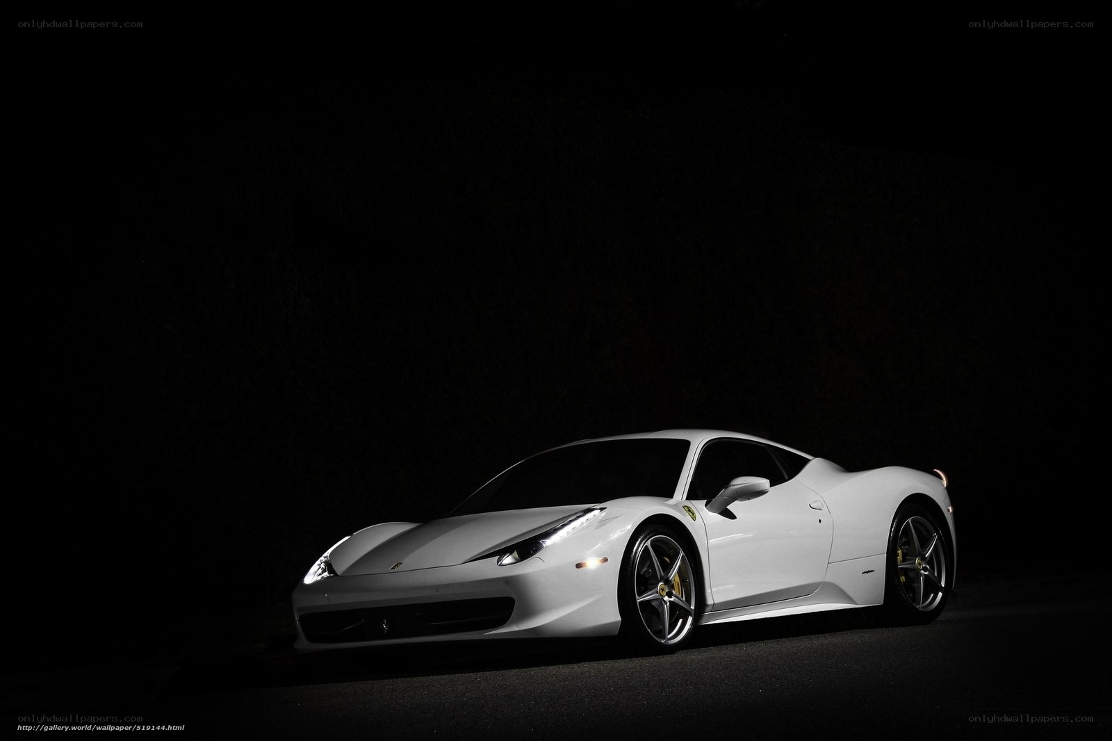 White Ferrari in dark setting