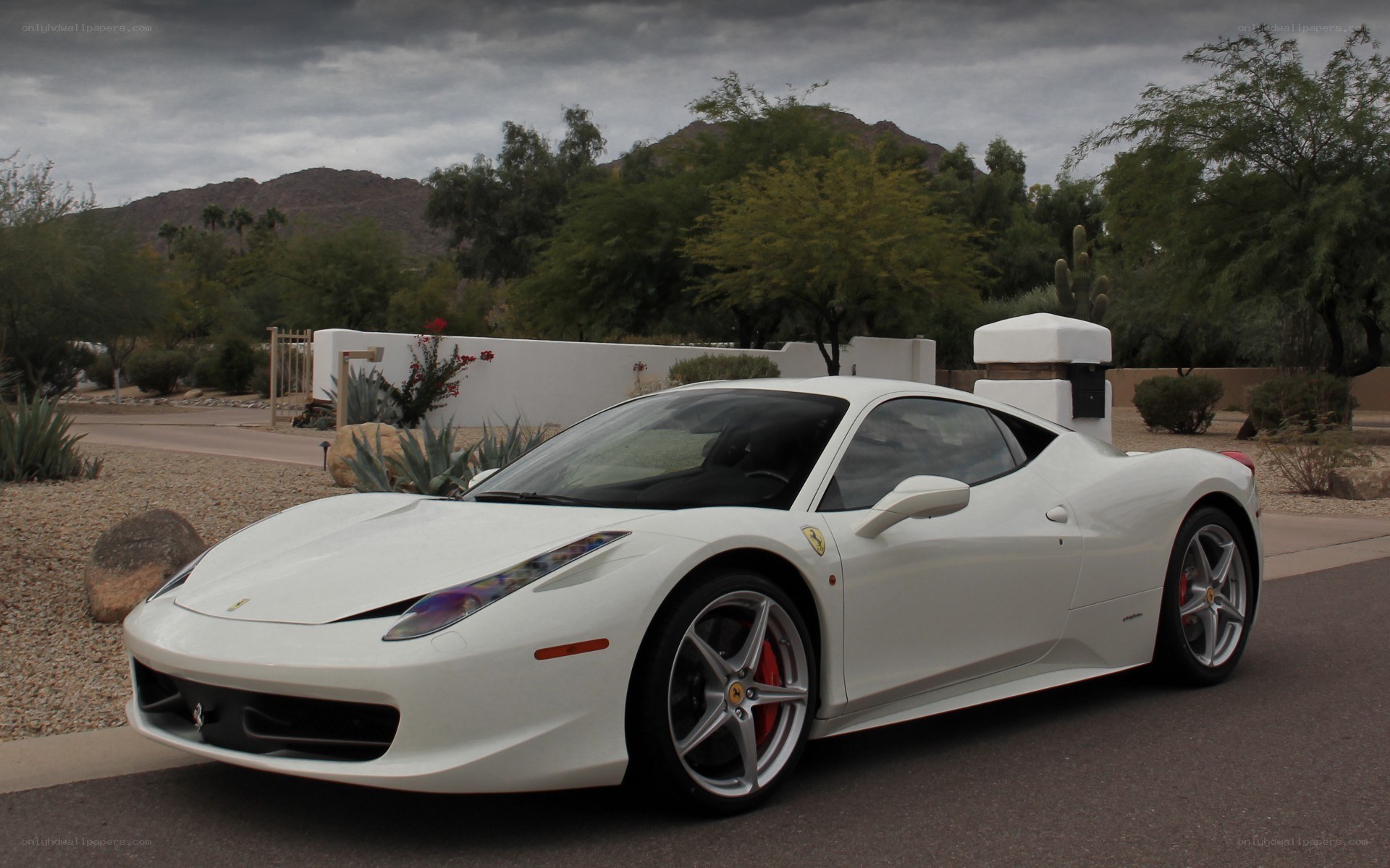 white ferrari in desert setting