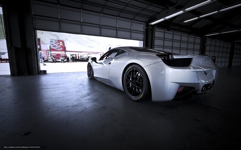 White Ferrari in Garage — Silver, Dramatic