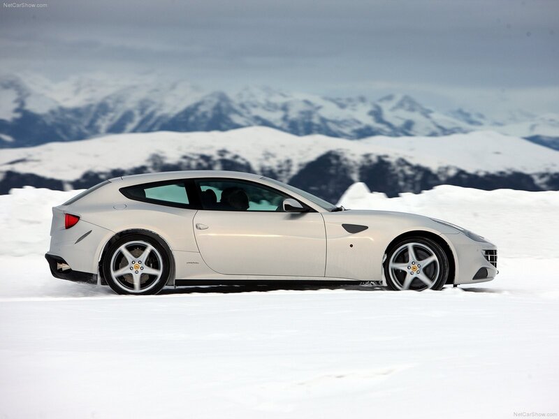 white ferrari in snow