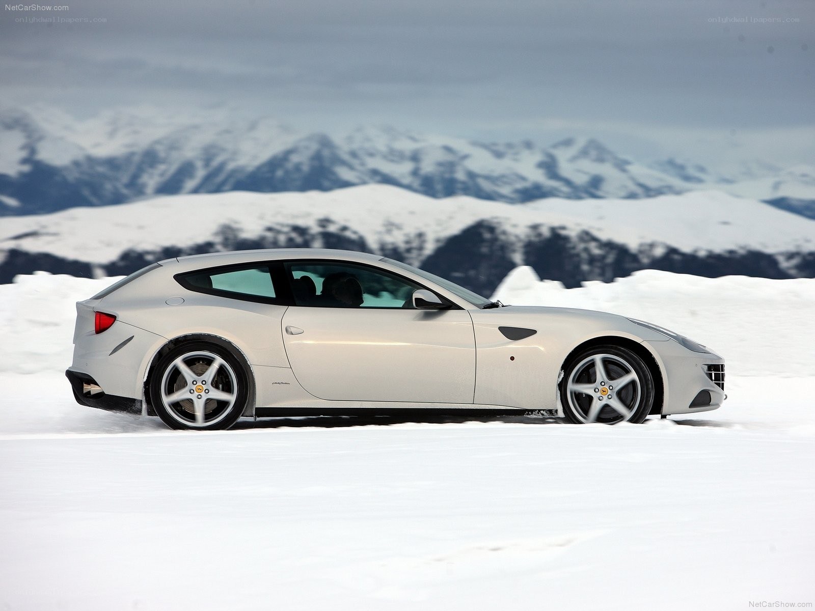 white ferrari in snow