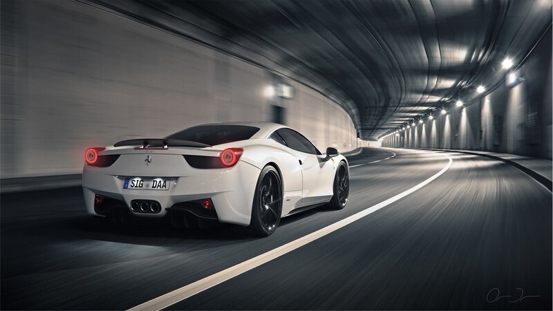 White Ferrari in Tunnel — Dramatic