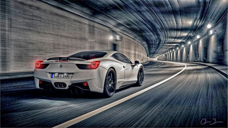White Ferrari in Tunnel — Gray