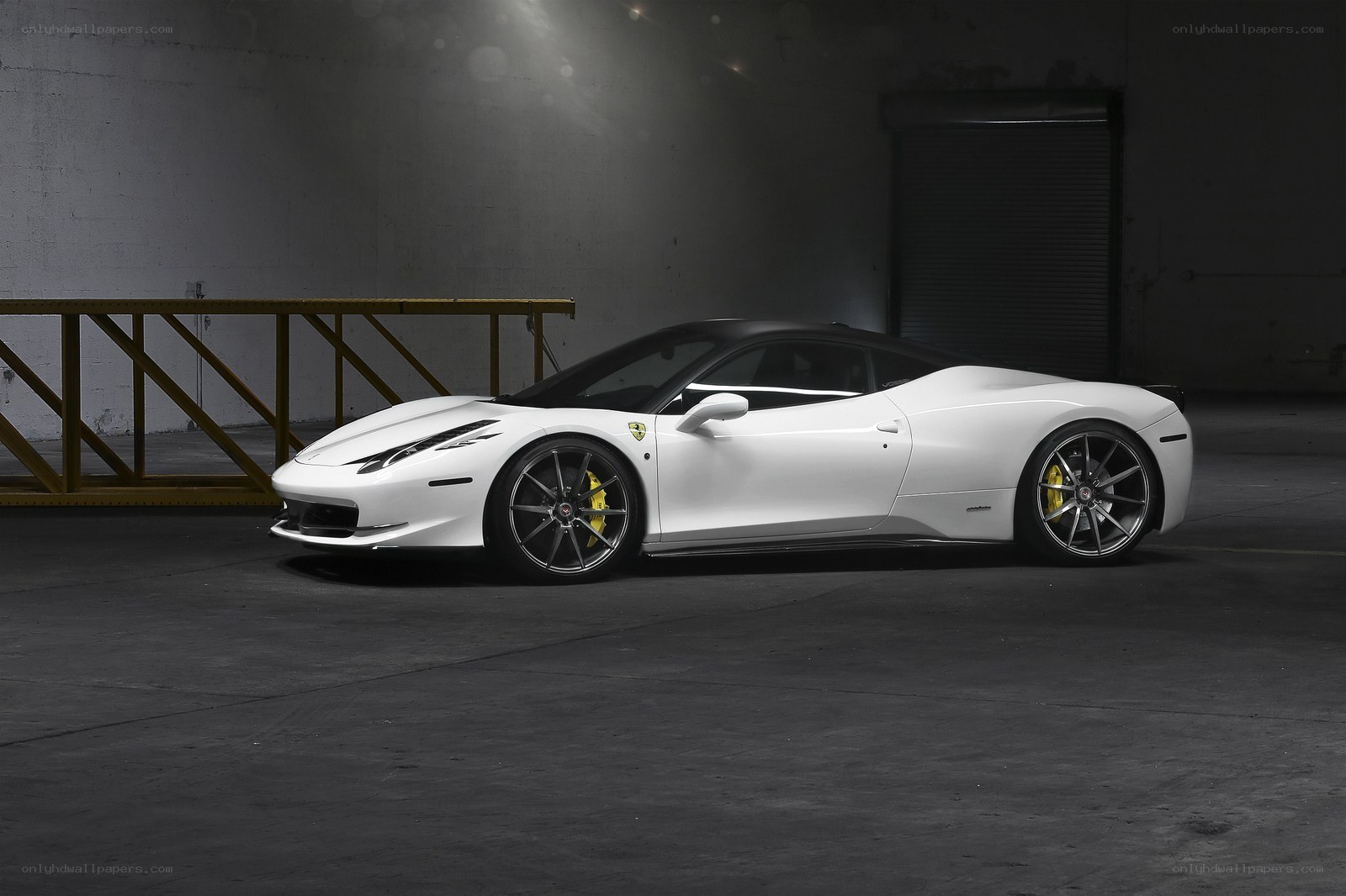 White Ferrari in warehouse