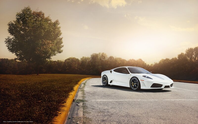 White Ferrari on a quiet road