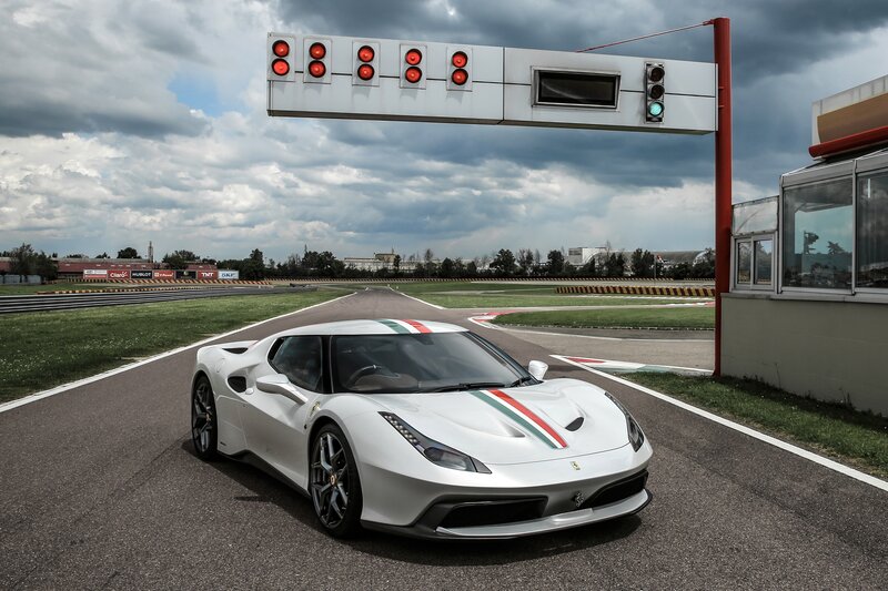 White Ferrari on a racetrack
