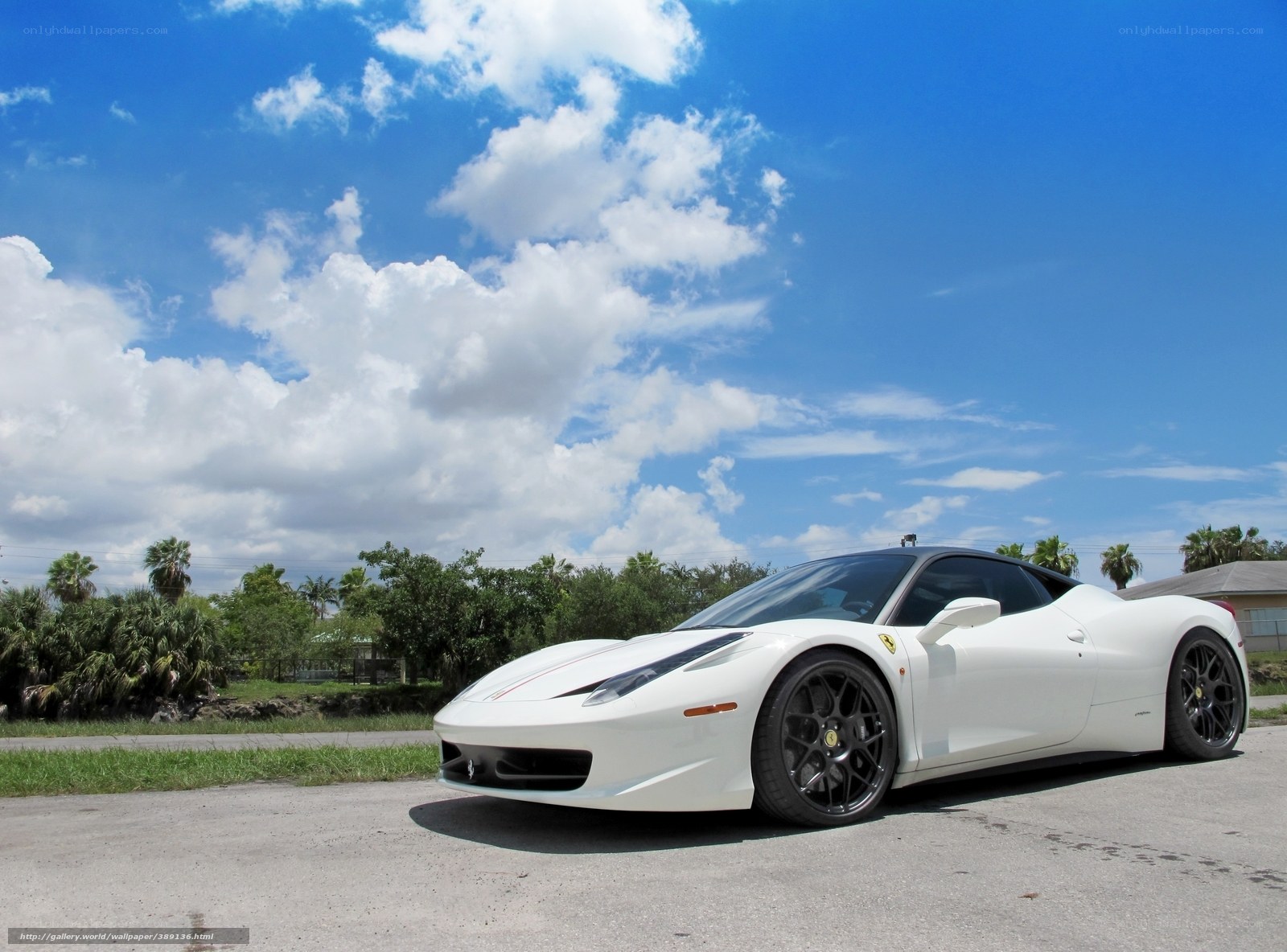 White Ferrari on a sunny day