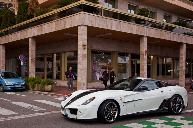 White Ferrari on city street