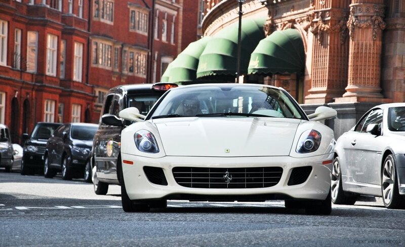 White Ferrari on city street
