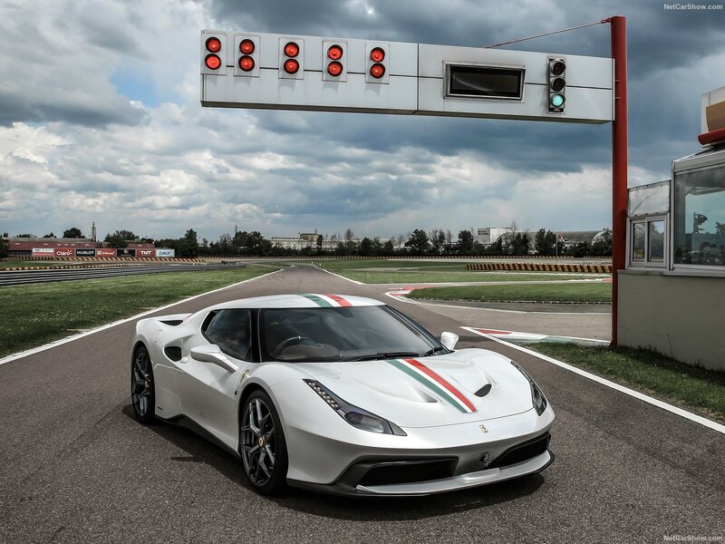 White Ferrari on Racetrack — Dramatic