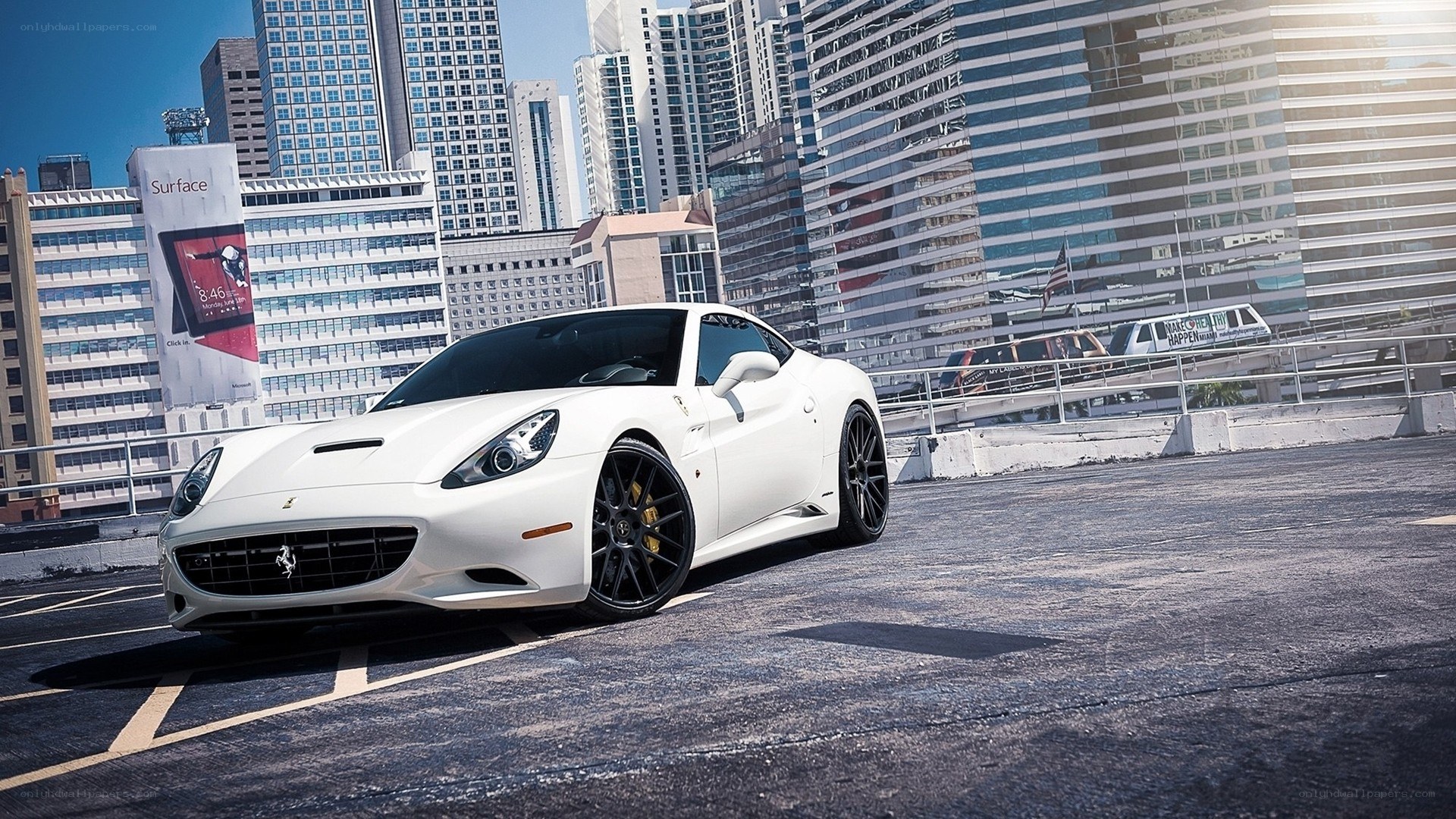 White Ferrari on rooftop