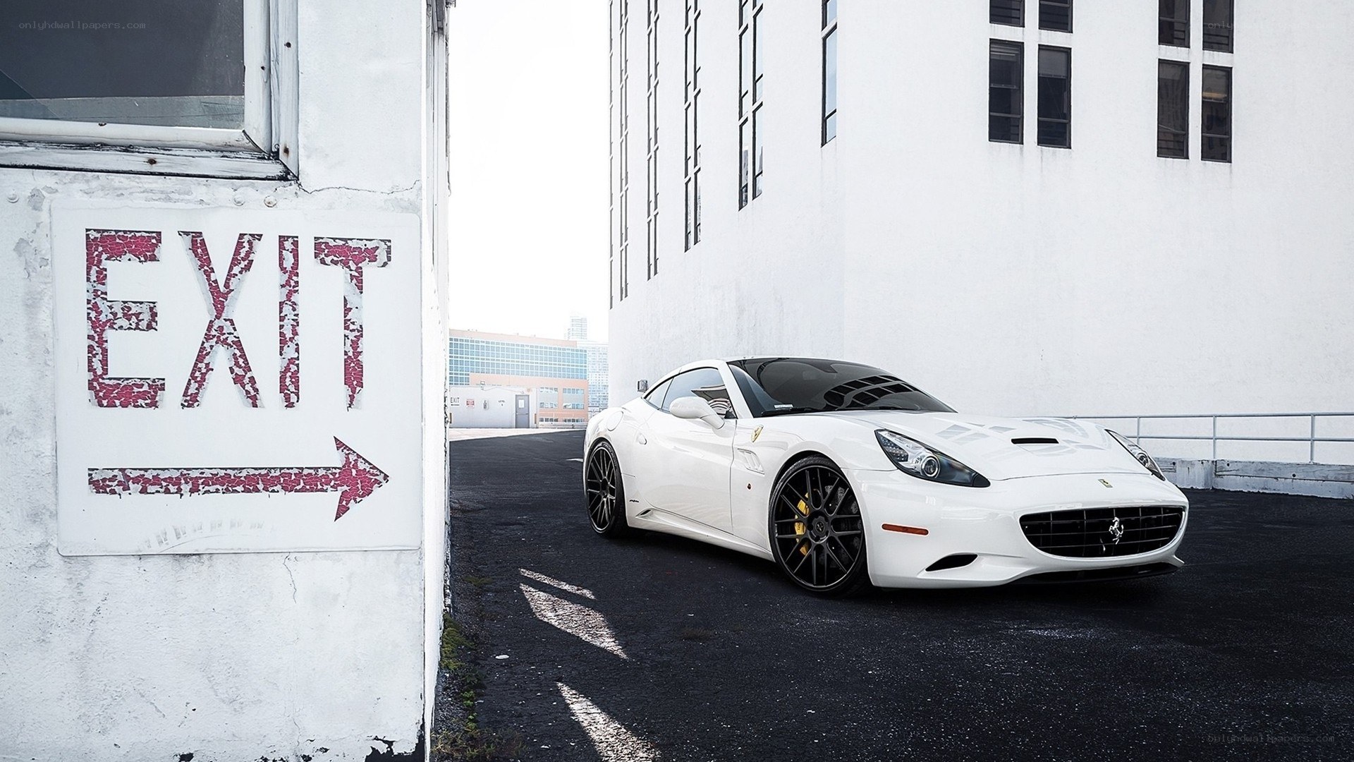 White Ferrari on rooftop