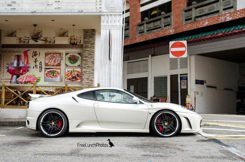 White Ferrari parked on street