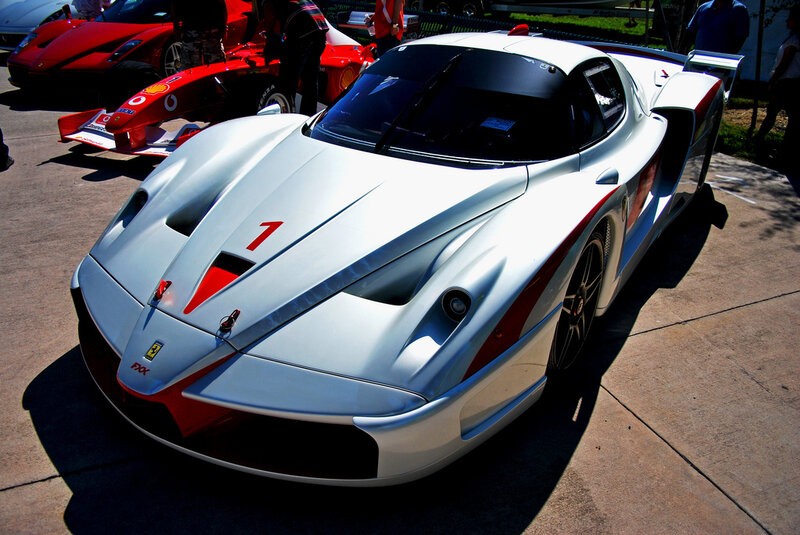 White Ferrari race car on display