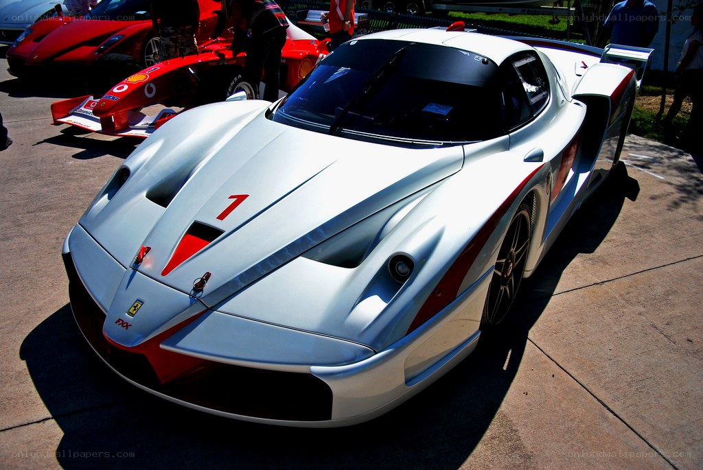 White Ferrari race car on display